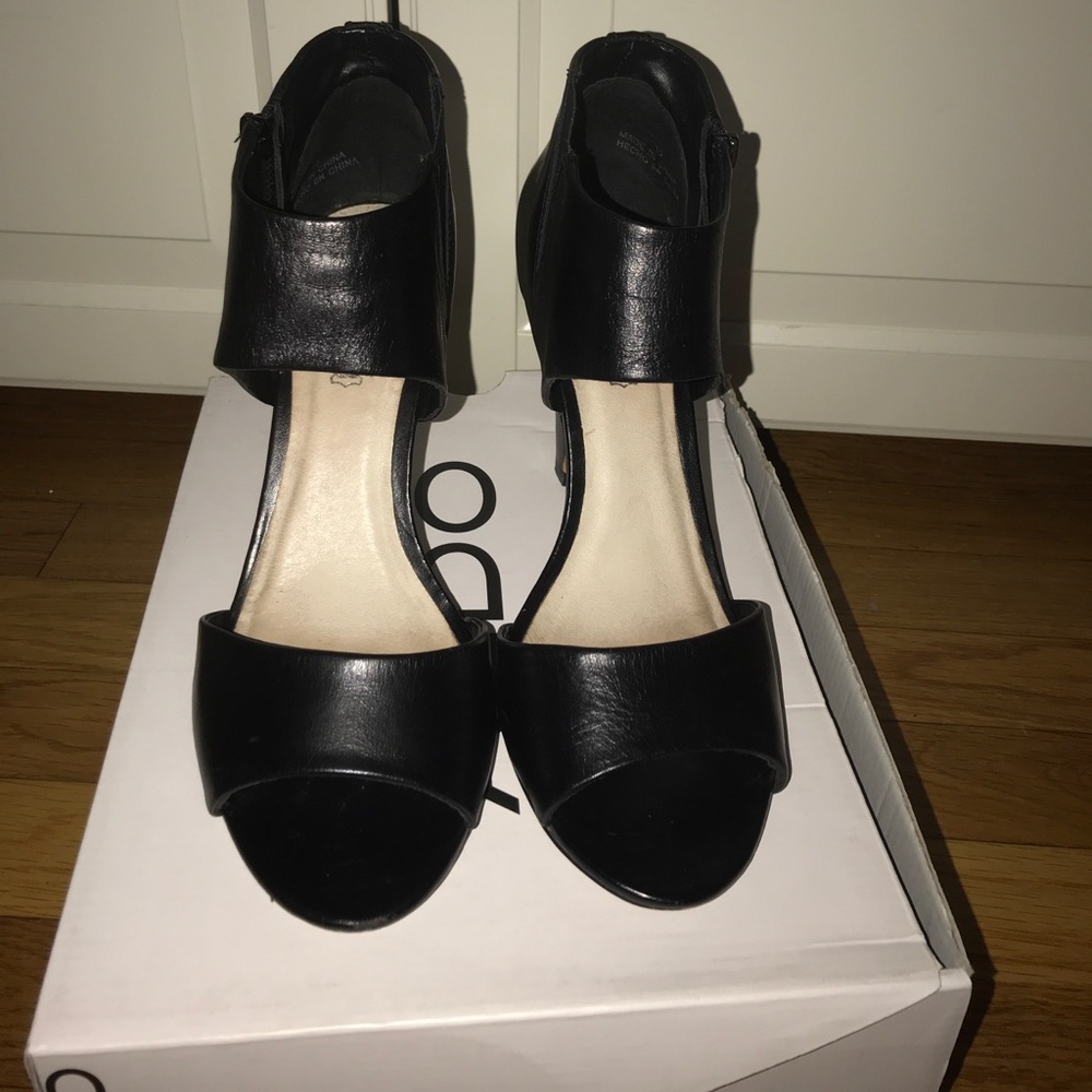 Aldo Leather Open Toe Heels.